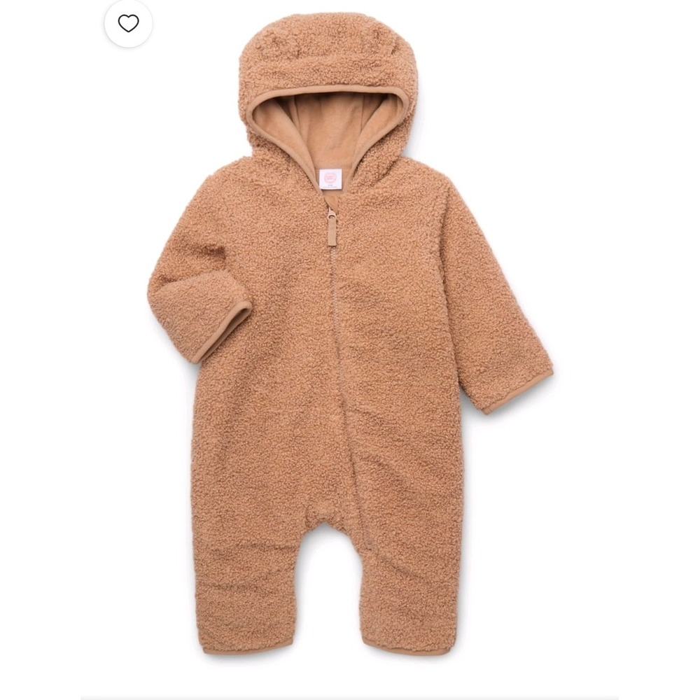 Wonder Nation Baby Sherpa Bunting Hooded Pram Suit Tan Brown 3-6M NWT